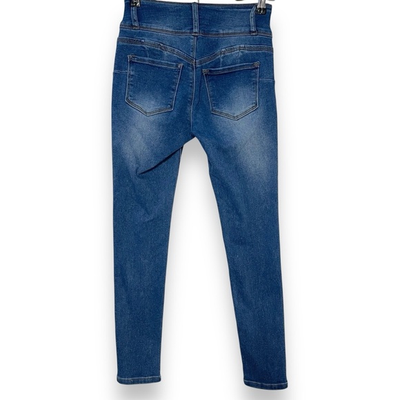 Cali 1850 Skinny Mid Rise Jeans Ankle Knit Denim Stretch Juniors Size 0/24 Blue - Picture 2 of 11